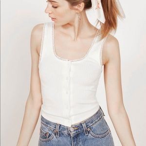 Reformation Gianna Lace Frill Trim Ribbed Knit Tank Top M